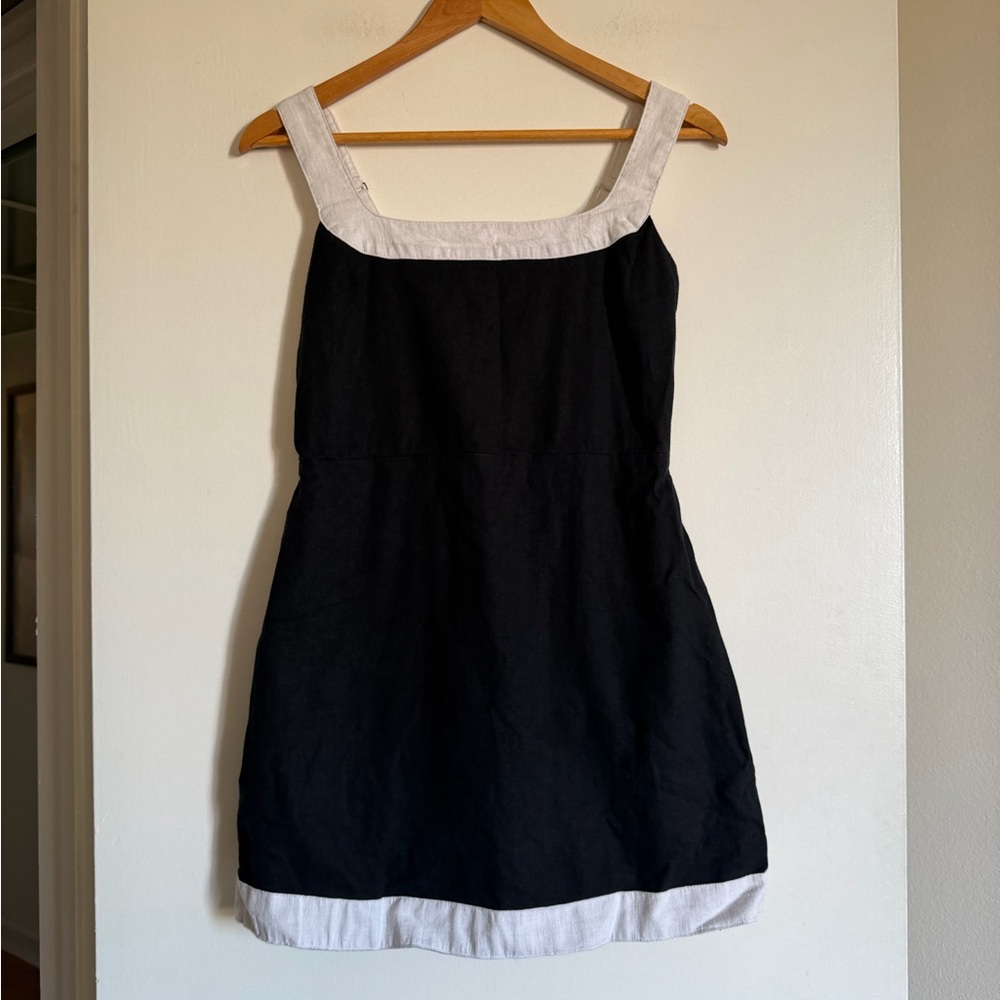 Abercrombie & Fitch Black White Contrast Linen Blend Smock Mini Dress size MP - Picture 3 of 7